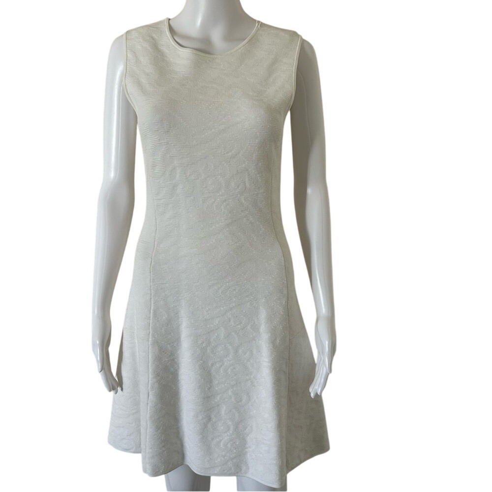 Theory Nikayla White Knit Stretch Rose Fit And Flare sleeveless Mid Knee Dress M